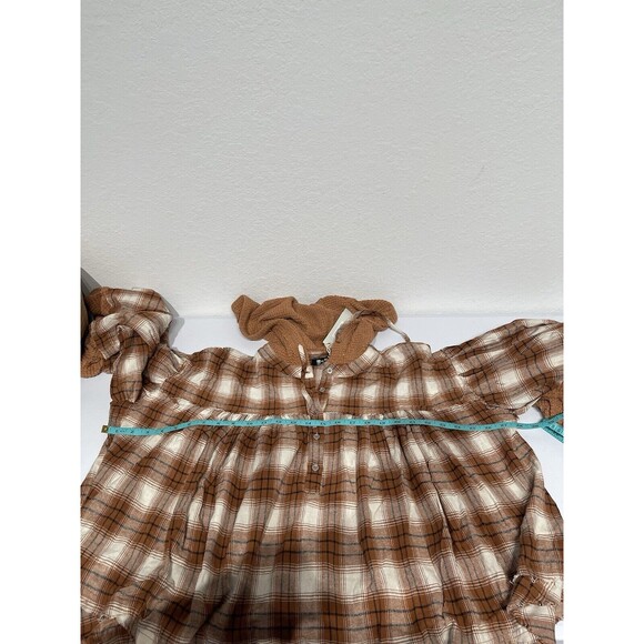 NWT Miss Me‎ MISS MEOrange Multi Plaid Thermal Hoodie Balloon Sleeve Size Large - Picture 11 of 14